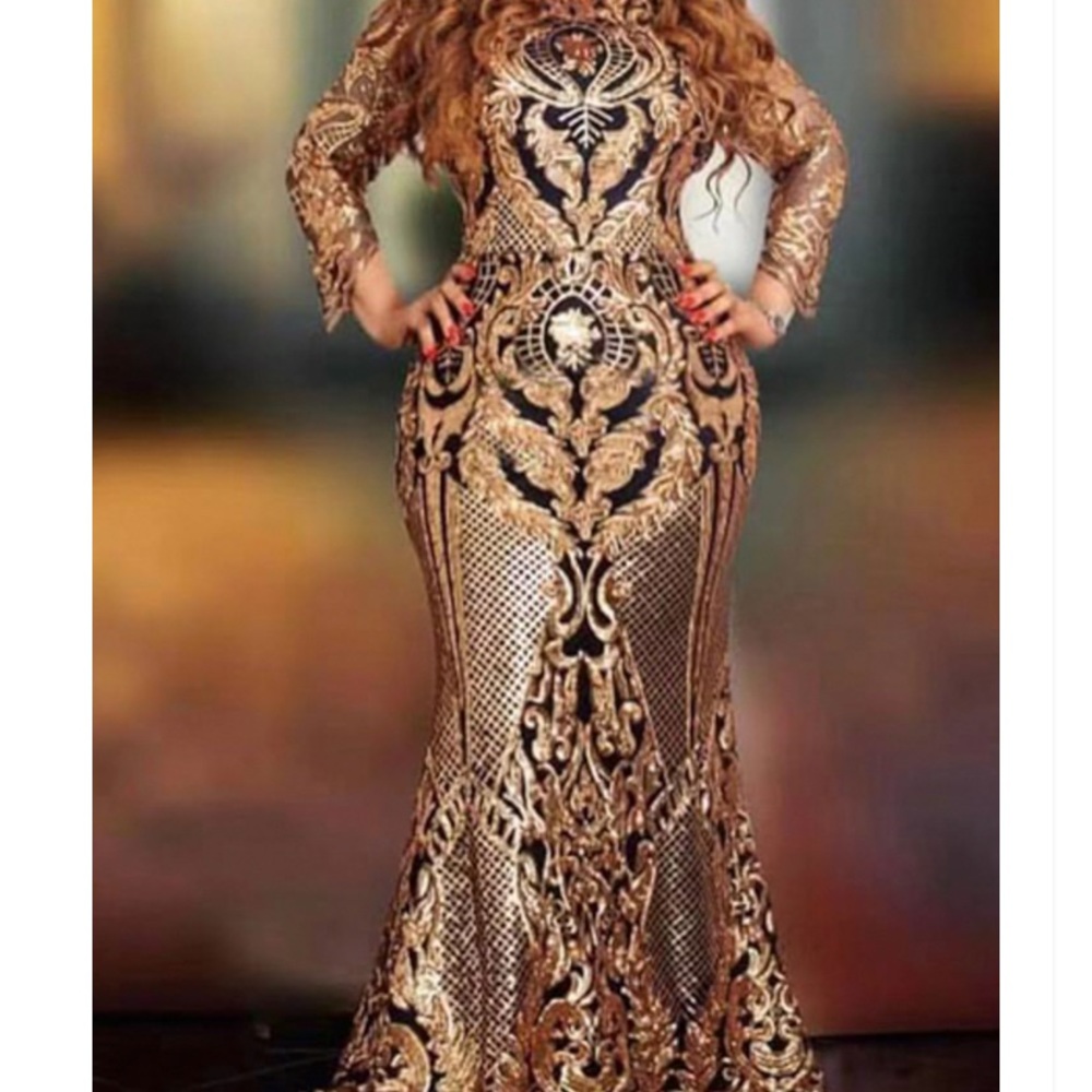 Golden Sequin Formal Dress Plus Size